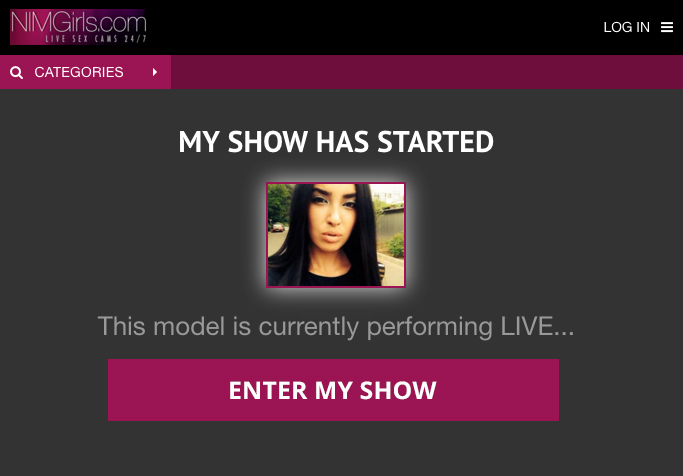Screen shot showing that a webcam model working a webcamming job is in a paid private session on the highest paying cam site. There is a button for customers to enter the show and pay to watch the private live stream.
